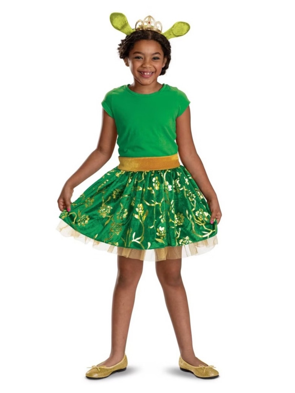 Fiona Green and Gold Girls Costume kit Skirt with Tiara Headband NEW Halloween